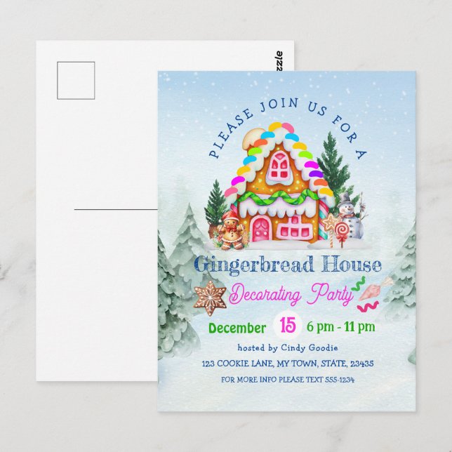 Carte Postale Maison en pain d'épices Décoration fête d'hiver (Devant / Derrière)