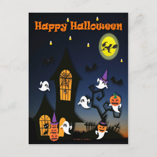 Carte Postale Maison hantée de Halloween joyeux