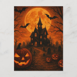 Carte Postale Maison hantée d'Halloween Nuit effrayante Citrouil