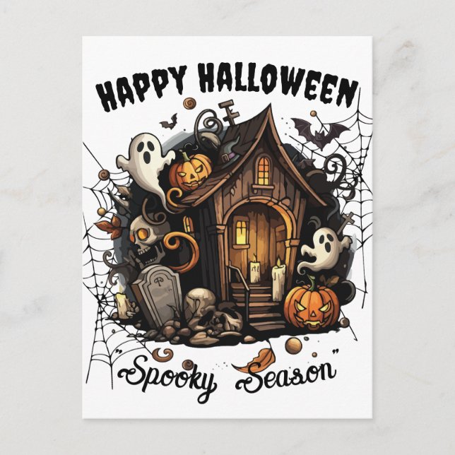 Carte postale 🎃 Maison Hantée Éffrayante - BLANC  (Devant)