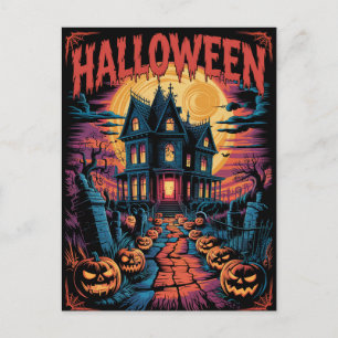 Carte Postale Maison hantée effrayante de citrouilles d'Hallowee