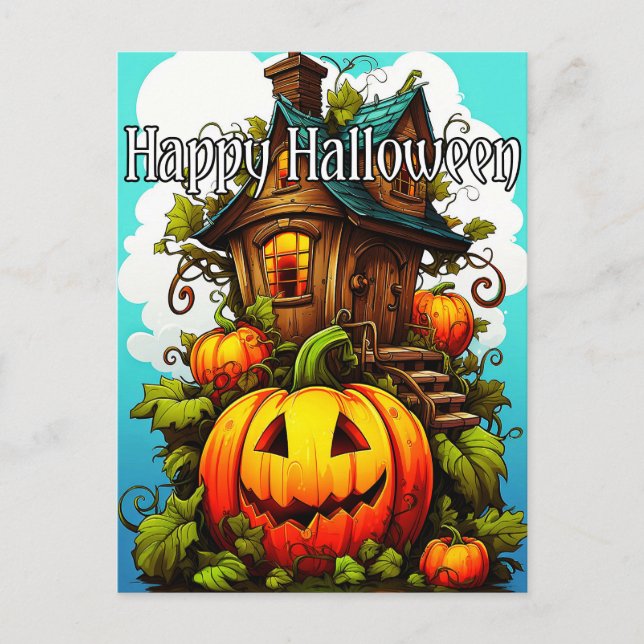 Carte Postale Maison Hantée Festive | Bonne Halloween (Devant)