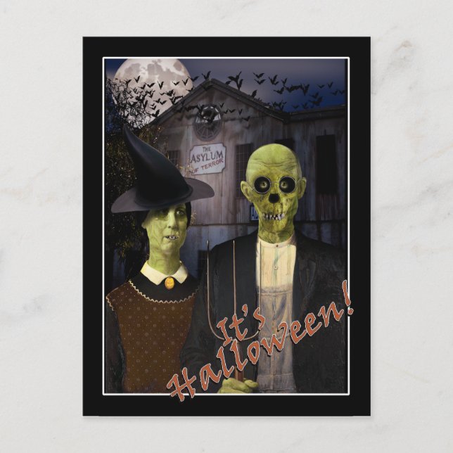 Carte Postale Maison hantée Halloween American Gothic (Devant)