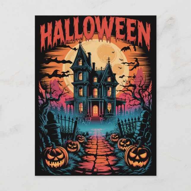 Carte Postale Maison Hantée Halloween Citrouilles Épouvantables  (Devant)