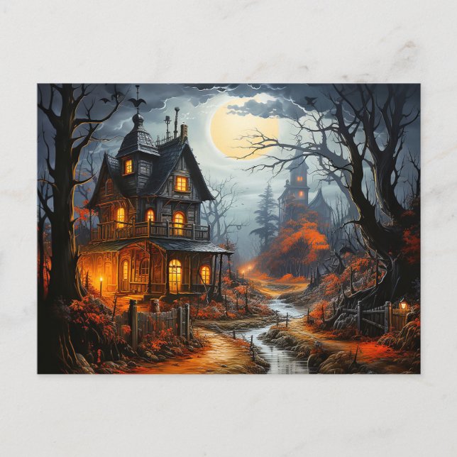 Carte Postale Maison hantée Halloween effrayante (Devant)