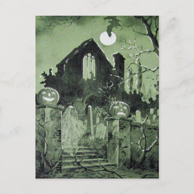 Carte Postale Maison hantée Jack O' Lantern Fantôme Chauve-souri (Devant)