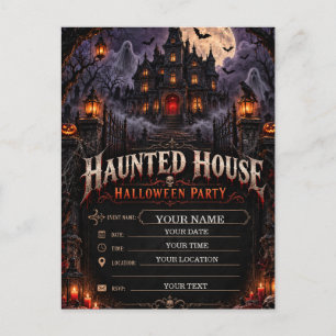 Carte Postale Maison Hantée Soirée Halloween Horreur Gothique