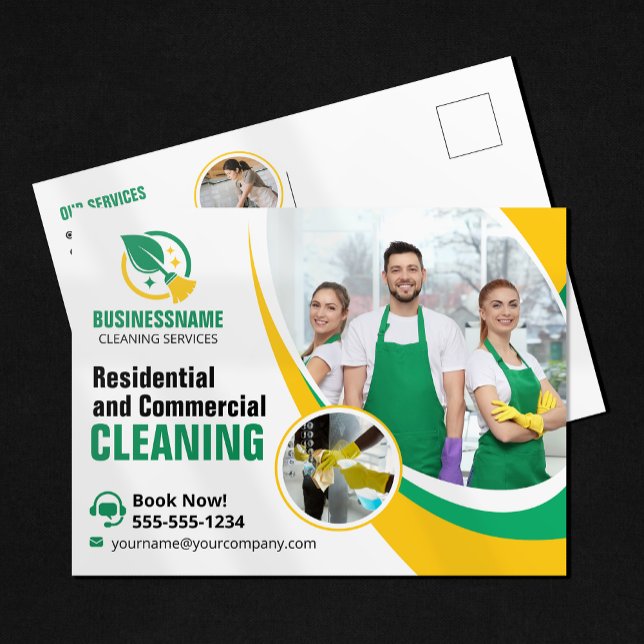 Carte Postale Maison Jaune Vert Nettoyage Maid Maid (Créateur téléchargé)