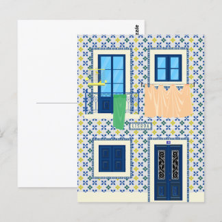 Carte Postale Maison portugaise de Lisbonne avec tuiles et oisea