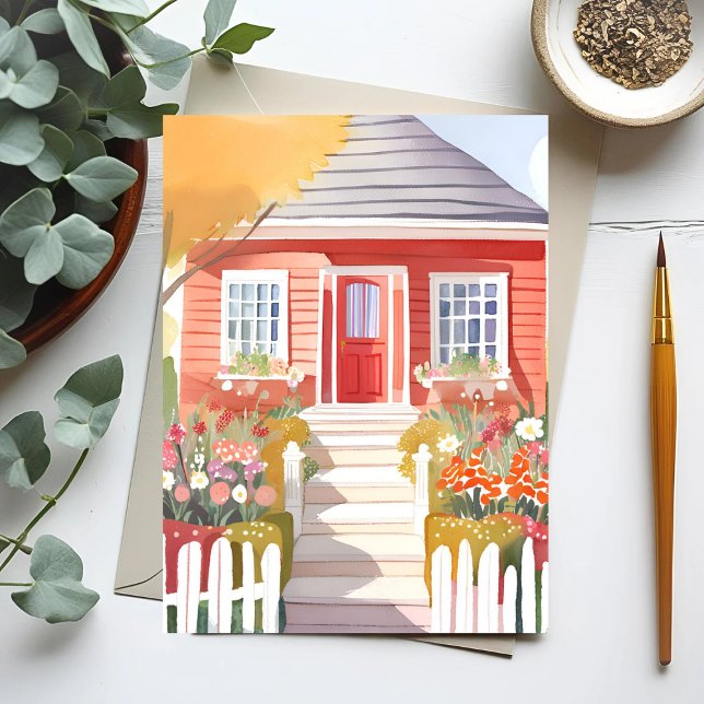 Carte Postale Maison rouge | Jolie peinture aquarelle (Créateur téléchargé)