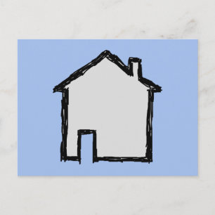 Carte Postale Maison Sketch. Noir et Bleu.