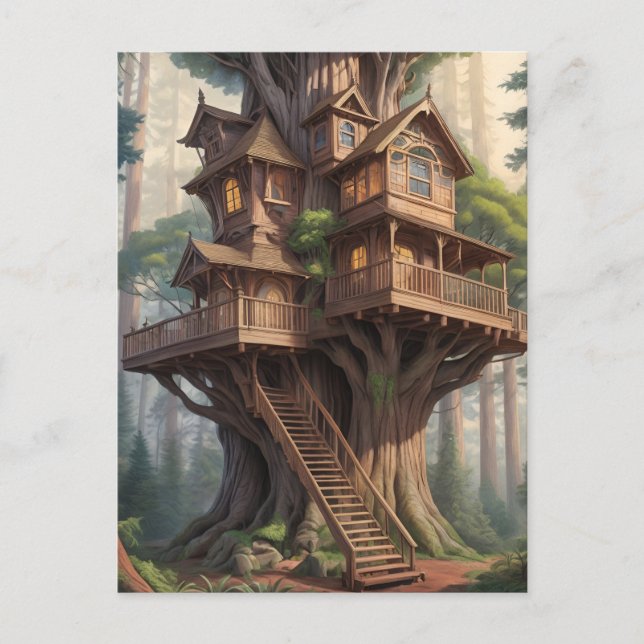 Carte Postale maison victorienne dans l'arbre (Devant)