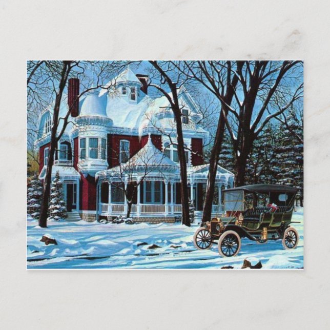 Carte Postale Maison victorienne hiver Vintage (Devant)
