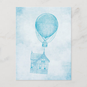 Carte Postale Maisonnette Mobile Montgolfière Bleue Vintage