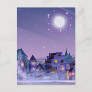 Carte Postale Maisons au clair de lune étoilée