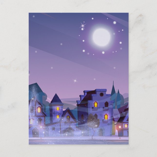 Carte Postale Maisons au clair de lune étoilée (Devant)