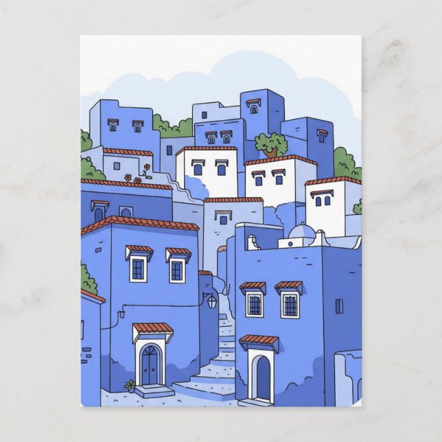 Carte Postale Maisons bleues à Chefchaouen Maroc Voyage (Devant)