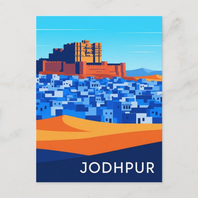Carte Postale Maisons bleues abstraites Jodhpur Inde (Devant)