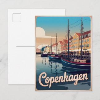 Carte Postale Maisons colorées de Copenhague vintage bateaux cad