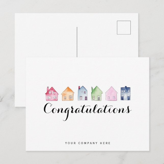 Carte Postale Maisons colorées Félicitations Immobilier Nouveau  (Devant / Derrière)