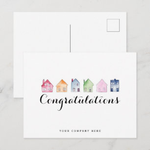 Carte Postale Maisons colorées Félicitations Immobilier Nouveau 
