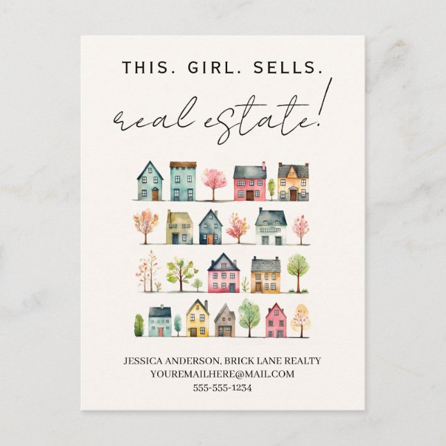 Carte Postale Maisons Colorées Mignonnes Cette Fille Vend des Bi (Devant)