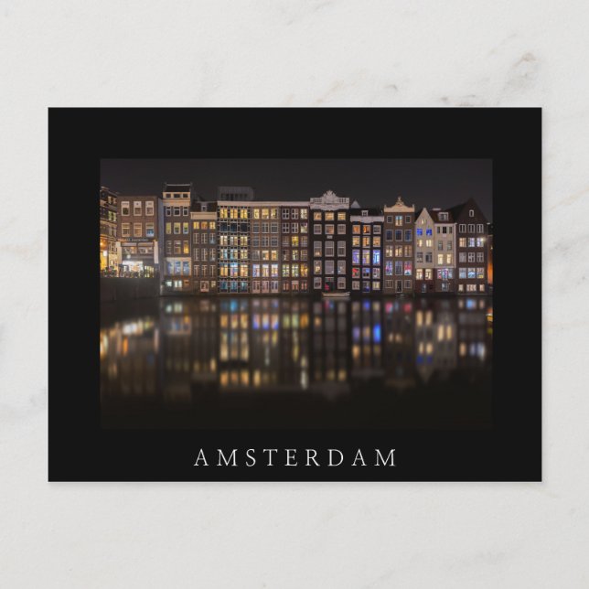 Carte Postale Maisons d'Amsterdam avec lumières colorées dans la (Devant)