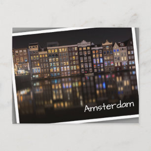 Carte Postale Maisons d'Amsterdam avec lumières colorées dans la