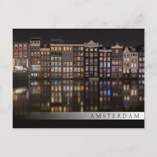 Carte Postale Maisons d'Amsterdam avec lumières colorées dans la