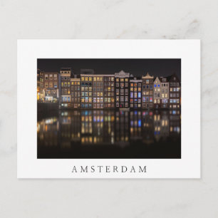 Carte Postale Maisons d'Amsterdam avec lumières colorées la nuit
