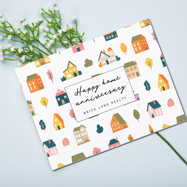 Carte Postale Maisons d'automne colorées Accueil Anniversaire (Happy Home Anniversary Real Estate Postcard)