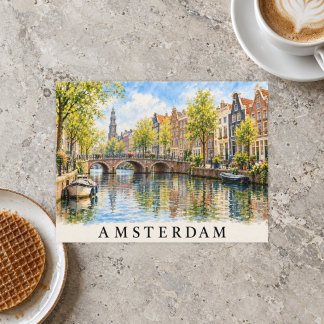 Carte Postale Maisons de canal à l'aquarelle d'Amsterdam Voyage