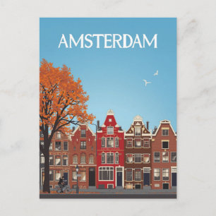Carte Postale Maisons de canal d'Amsterdam Art de voyage vintage
