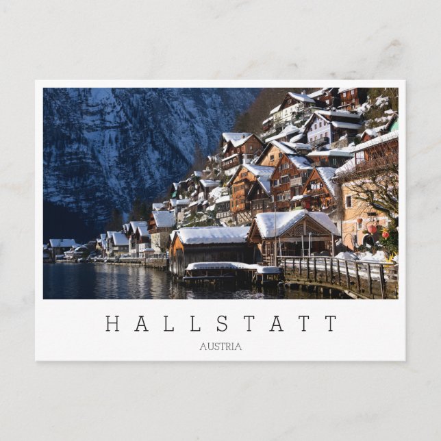Carte Postale Maisons en bois au bord du lac à Hallstatt, Autric (Devant)