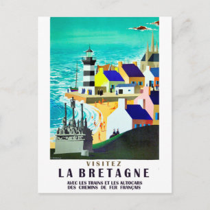 Carte Postale Maisons et phare sur la côte de Bretagne, France