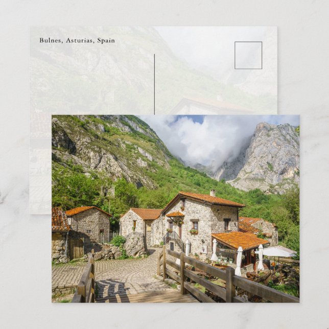 Carte Postale Maisons traditionnelles en pierre à Bulnes, Asturi (Devant / Derrière)