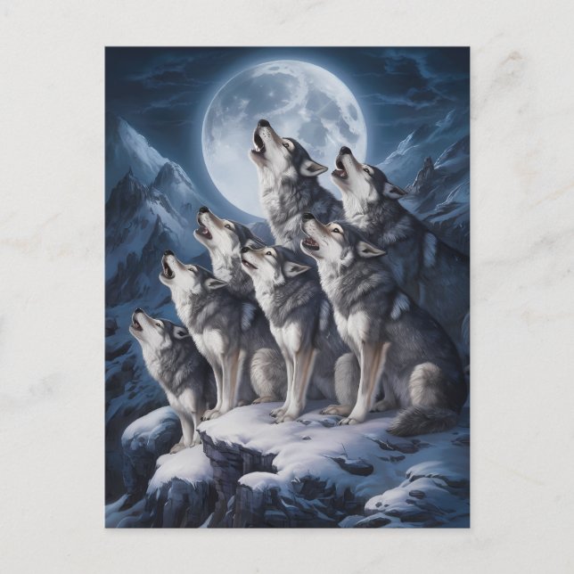 Carte Postale Majesté de la lune du loup (Devant)