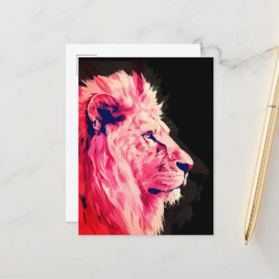 Carte Postale Majesté Lion Rose sur Toile Noire