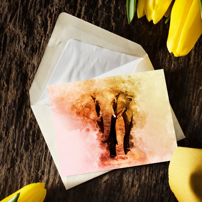 Carte Postale Majestic Homme African Elephant Walking Aquarelle (Créateur téléchargé)