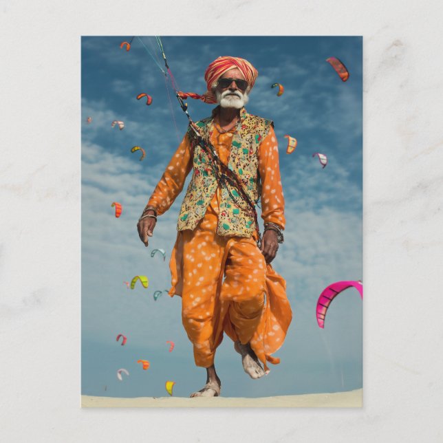 Carte Postale Majestic indienne Elder Kite Flying on the Beach (Devant)