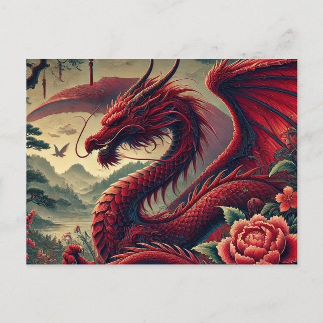 Carte postale Majestic Red Dragon - Art d'Imaginai (Devant)