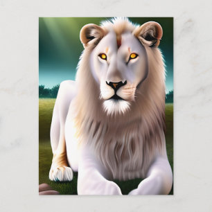 Carte Postale Majestic White Lion Golden Eyes Ethereal Art