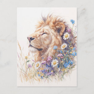 Carte Postale Majestueux Lion Fleur Sauvage Botanique