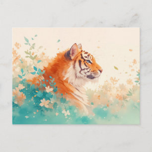 Carte Postale Majestueux Tigre Orange dans un Jardin de Teal Dou