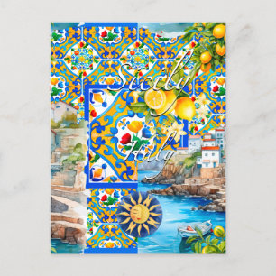 Carte Postale Majolica, citron, carreaux siciliens,
