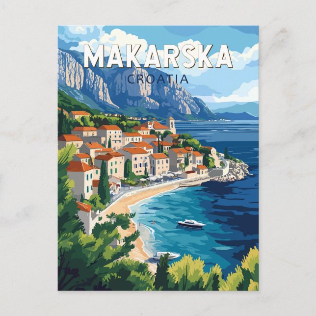 Carte Postale Makarska Croatie Illustration Voyage Art Vintage (Devant)