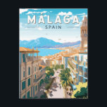 Carte Postale Malaga Espagne Travel Art Vintage<br><div class="desc">Conception de voyage vectoriel rétro Málaga. Nichée le long des rives ensoleillées du sud de l'Espagne,  Malaga séduit les voyageurs par son mélange captivant d'histoire riche,  de culture vivante et d'une beauté naturelle à couper le souffle.</div>