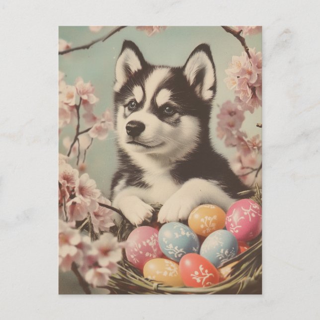 Carte Postale Malamute d'Alaska Vintage Pâques (Devant)