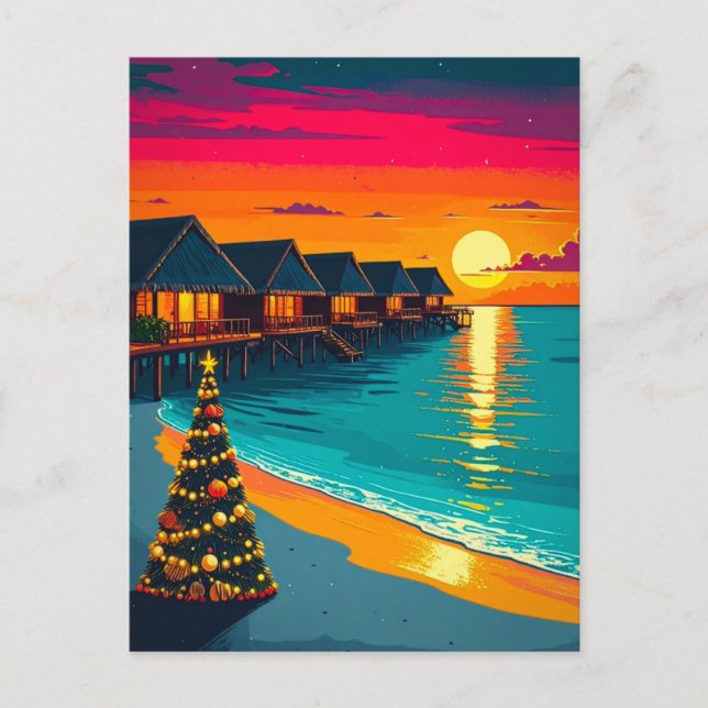 Carte Postale Maldives Christmas Tree Sunset Beach Voyages (Devant)