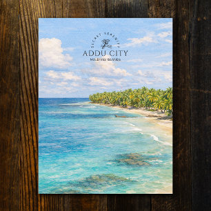 Carte Postale Maldives Îles Addu City Plage à l'aquarelle